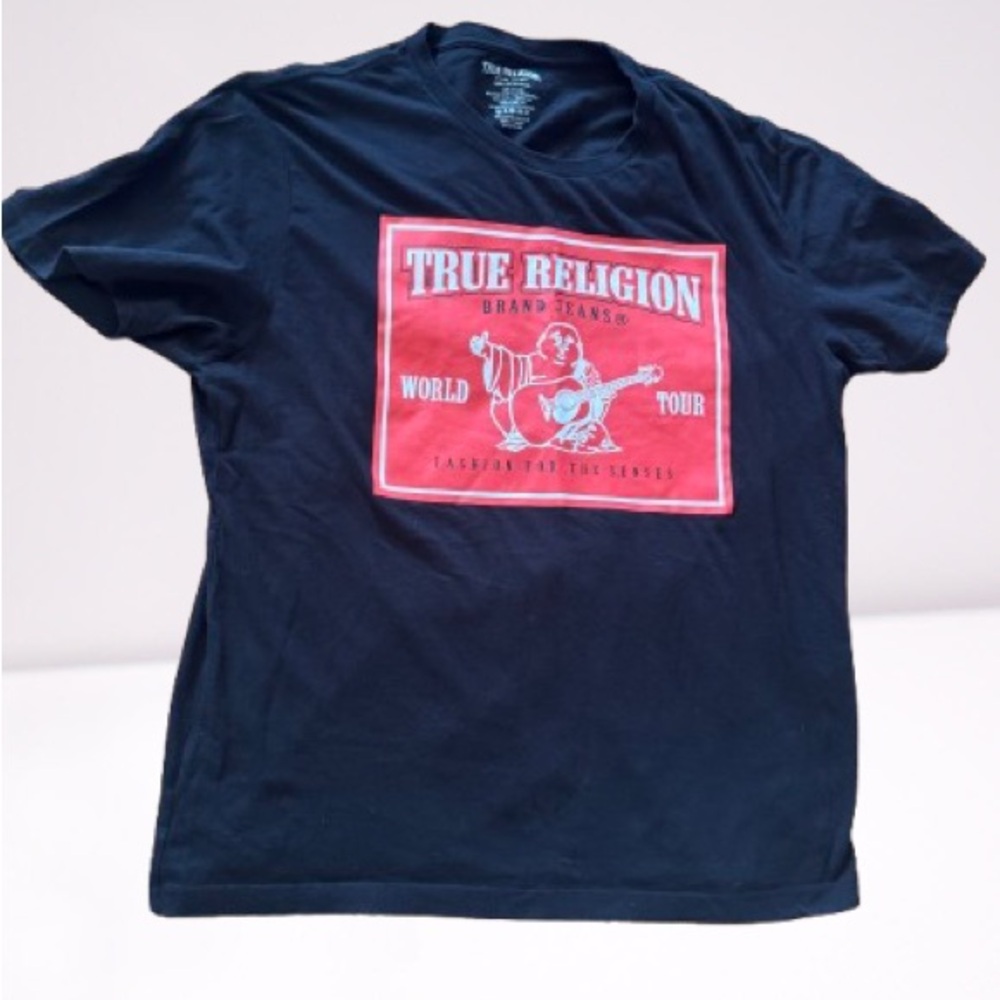 True Religion World Tour Black T-Shirt with Red Graphic
